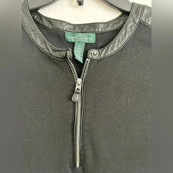 Lauren Ralph Lauren Black Midi Dress with leather and zipper details sz M - Picture 3 of 6